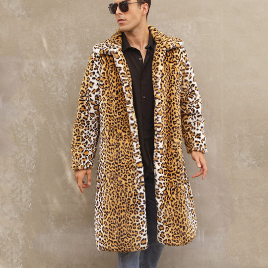 Herren Eleganter Kunstpelzmantel im Leopardenlook R&B