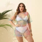 Damen transparenter Strandüberwurf aus leichtem Netzmaterial R&B