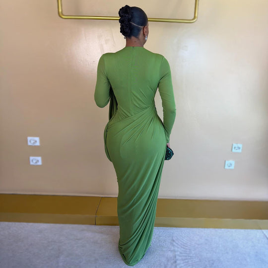 Damen Maxikleid mit innovativem Drapé und figurbetontem Schnitt R&B