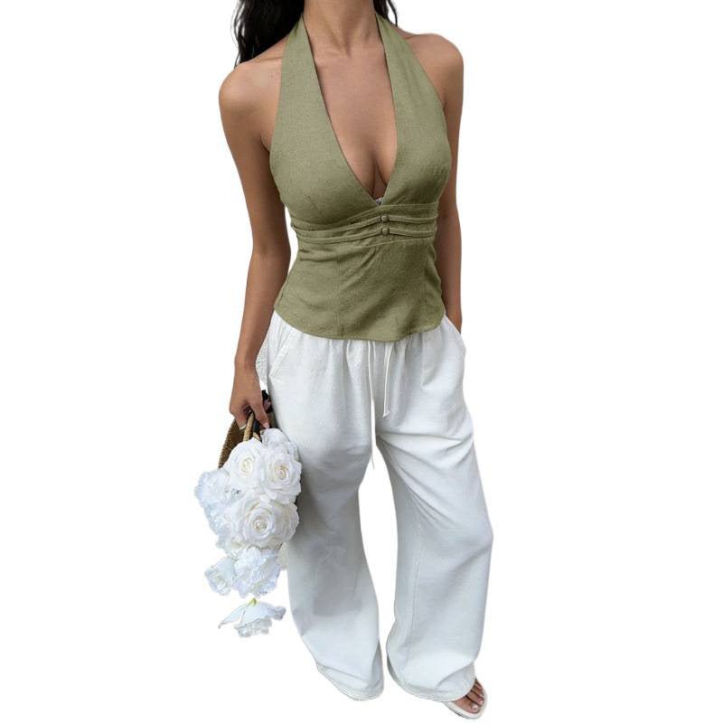 Damen elegantes und tailliertes Bustier-Top mit tiefem V-Ausschnitt R&B