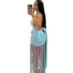 Damen Elegantes Fransen-Bodycon-Kleid mit Stehkragen R&B