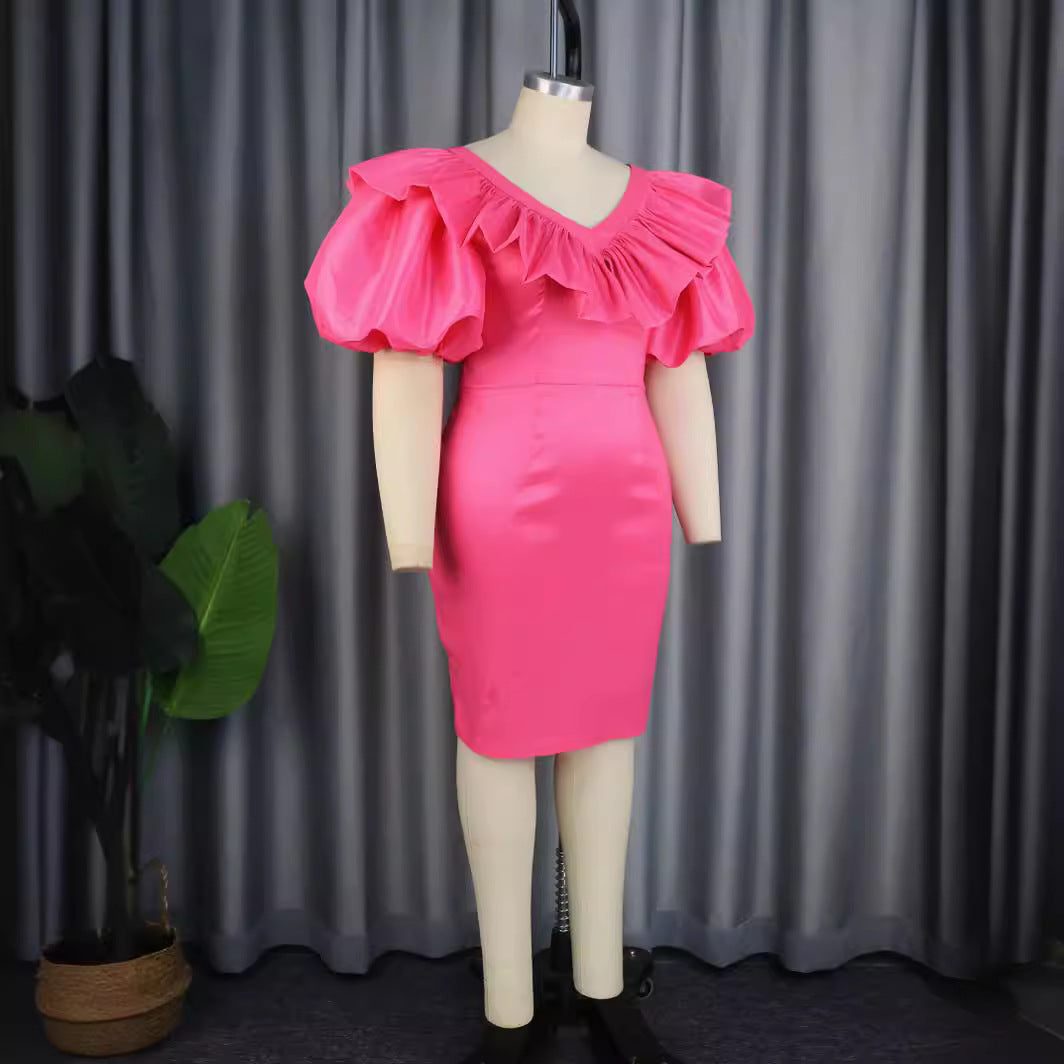Damen figurbetontes Kleid mit voluminösen Rüschenärmeln R&B 1778622988