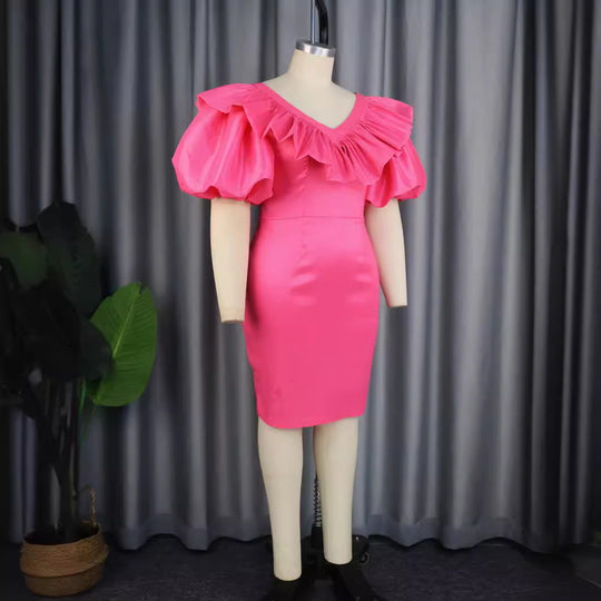 Damen figurbetontes Kleid mit voluminösen Rüschenärmeln R&B 1778622988