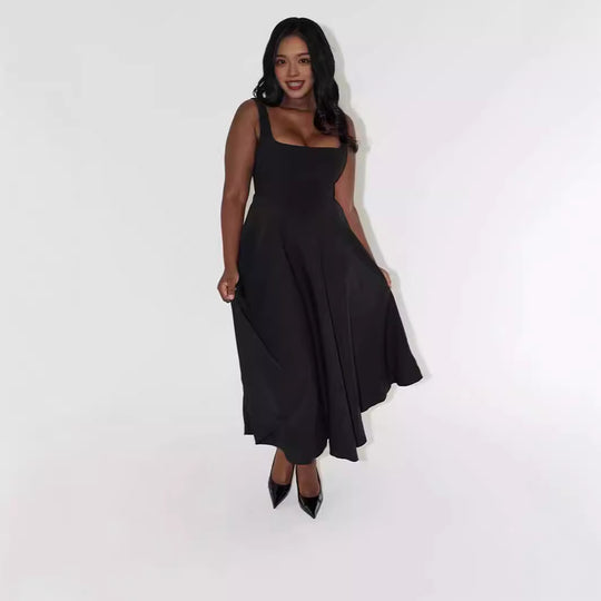 Damen A-Linien Maxikleid mit quadratischem Ausschnitt und fließendem Stoff R&B