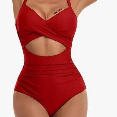 Damen Einteiliger Bikini mit modischem Cut-Out und Animal-Print R&B