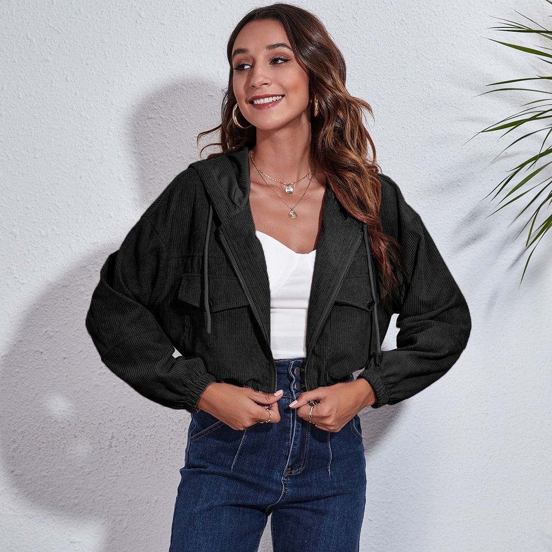 Damen lässige Kapuzenjacke mit großzügigen Taschen und Reißverschluss R&B