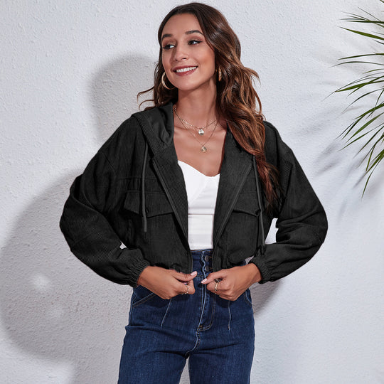 Damen lässige Kapuzenjacke mit großzügigen Taschen und Reißverschluss R&B
