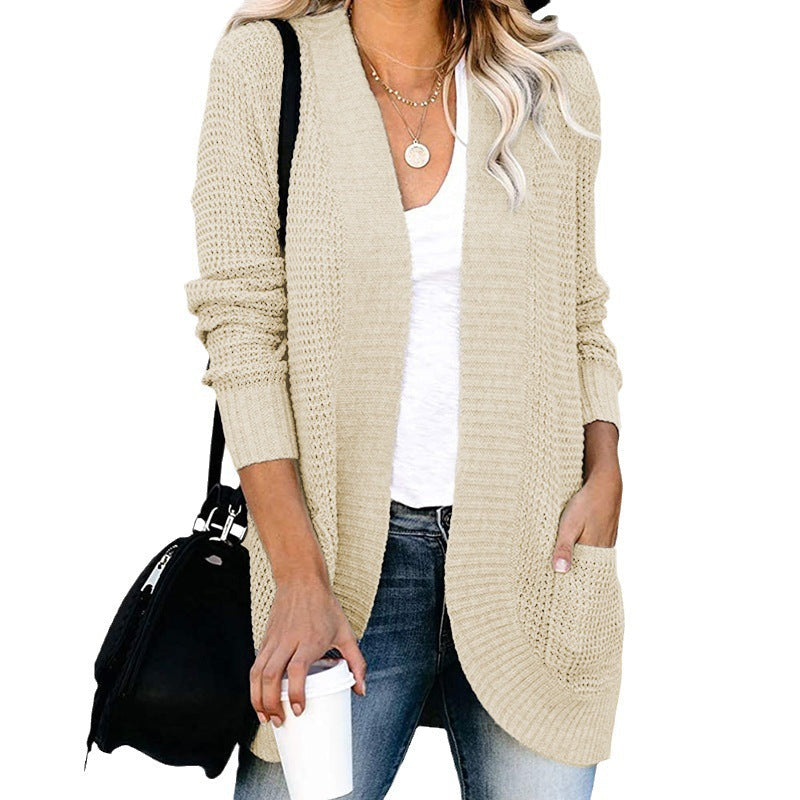 Damen lässige Strickjacke mit Taschen und offener Front R&B