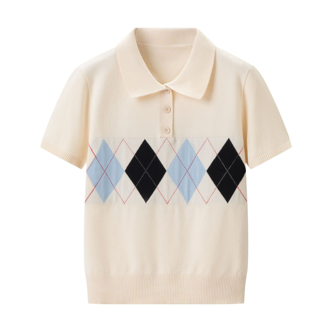 Damen Poloshirt mit modernem Rautenmuster und feinem Baumwollstoff R&B