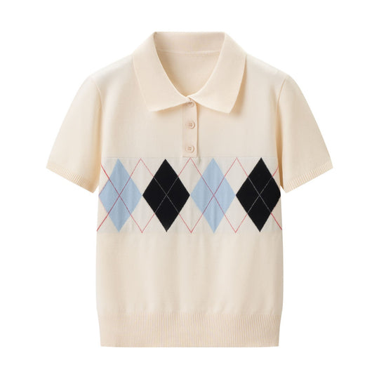 Damen Poloshirt mit modernem Rautenmuster und feinem Baumwollstoff R&B