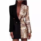 Damen Glamouröses Blazer-Kleid mit schimmerndem Effekt und tiefem Ausschnitt EB