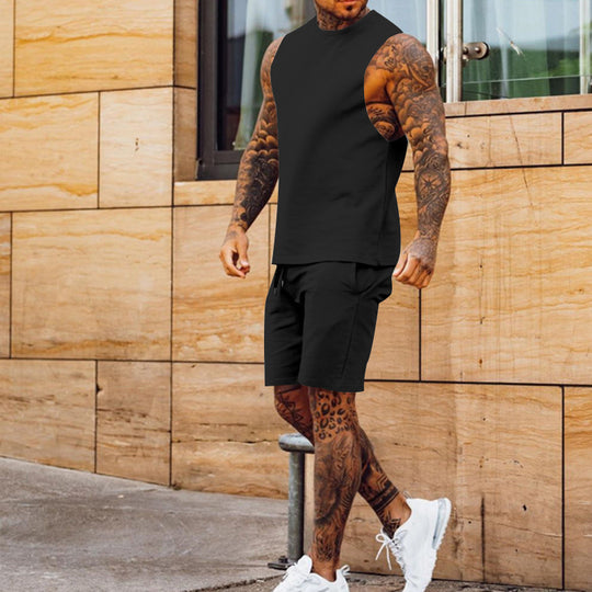 Herren sportliches Tanktop und Shorts-Set mit elastischem Bund R&B