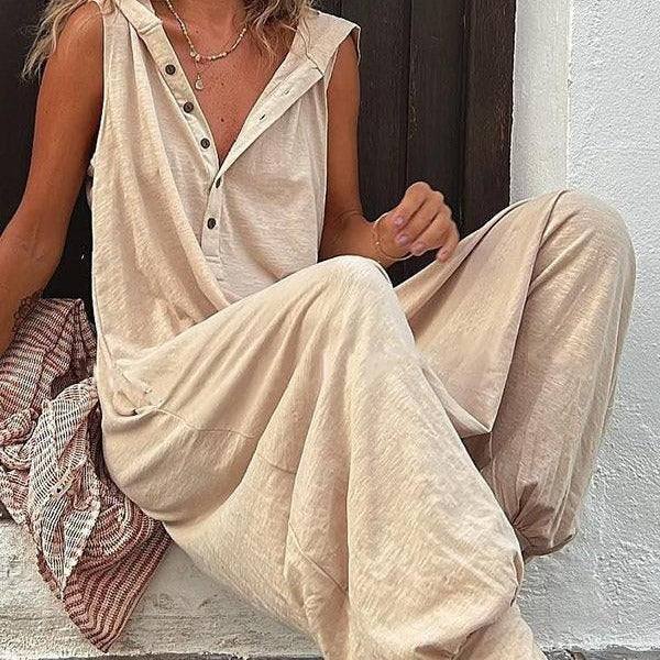 Damen Lässiger Jumpsuit mit Knopfverschluss und praktischen Seitentaschen R&B