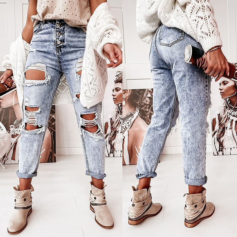 Damen Ripped Mom-Jeans mit hohem Bund und lässigem Schnitt R&B