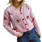 Damen Strickjacke im fröhlichen Kirschmotiv R&B