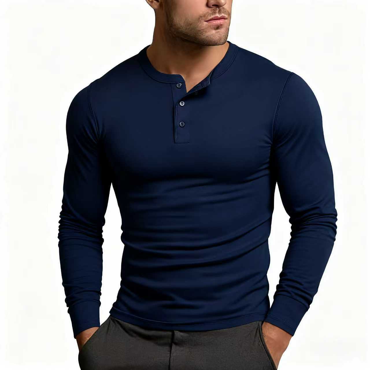 Herren Langarm-Henley-Shirt mit klassischem Knopfdetail und körpernaher Passform R&B