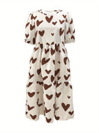 Damen Minikleid mit modernem Herzmuster und luftigen Ärmeln R&B