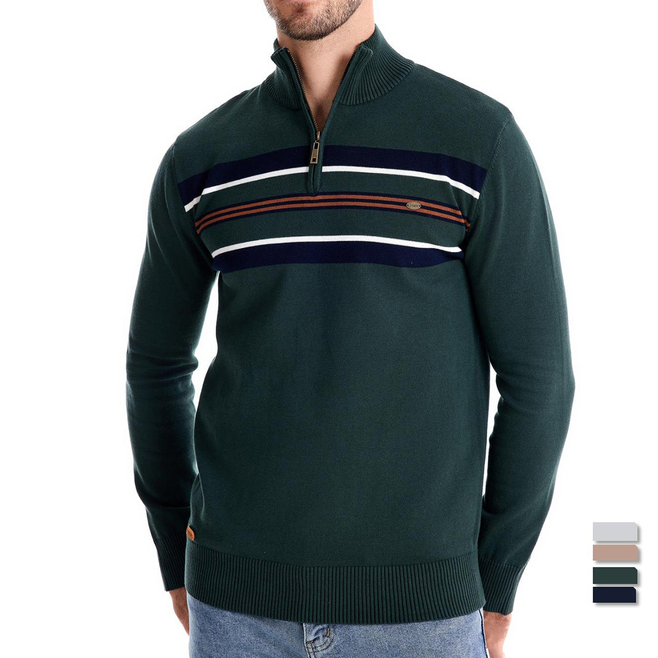 Herren Strickpullover mit halbem Reißverschluss und modischen Streifen