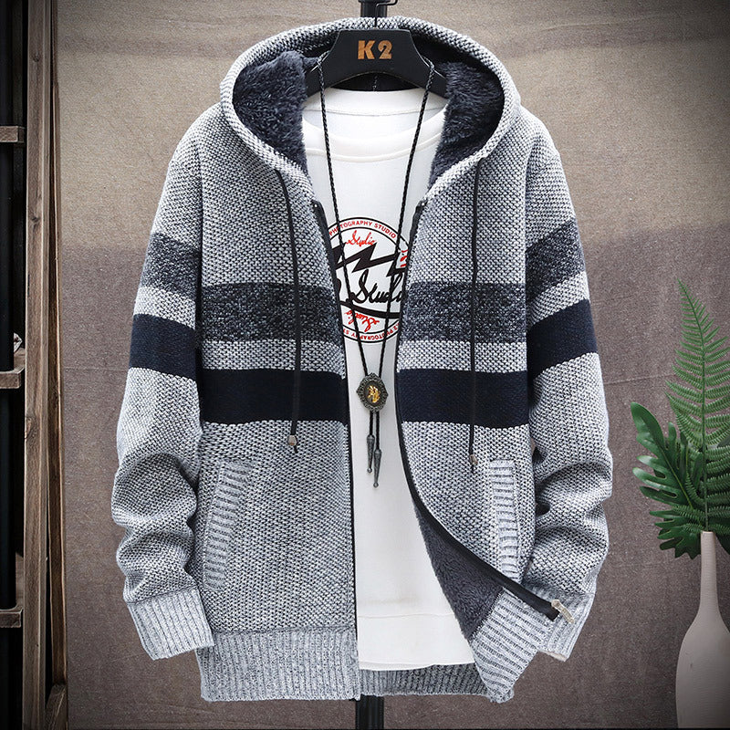 Herren Fleece-Hoodie mit hohem Kragen und Struktur R&B