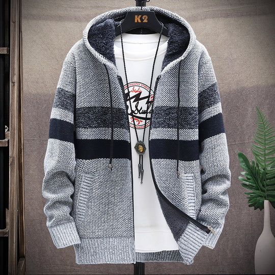 Herren Fleece-Hoodie mit hohem Kragen und Struktur R&B