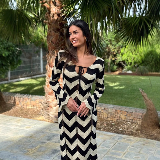 Damen Maxikleid mit zigzag Muster R&B