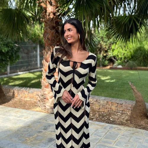 Damen Maxikleid mit zigzag Muster R&B