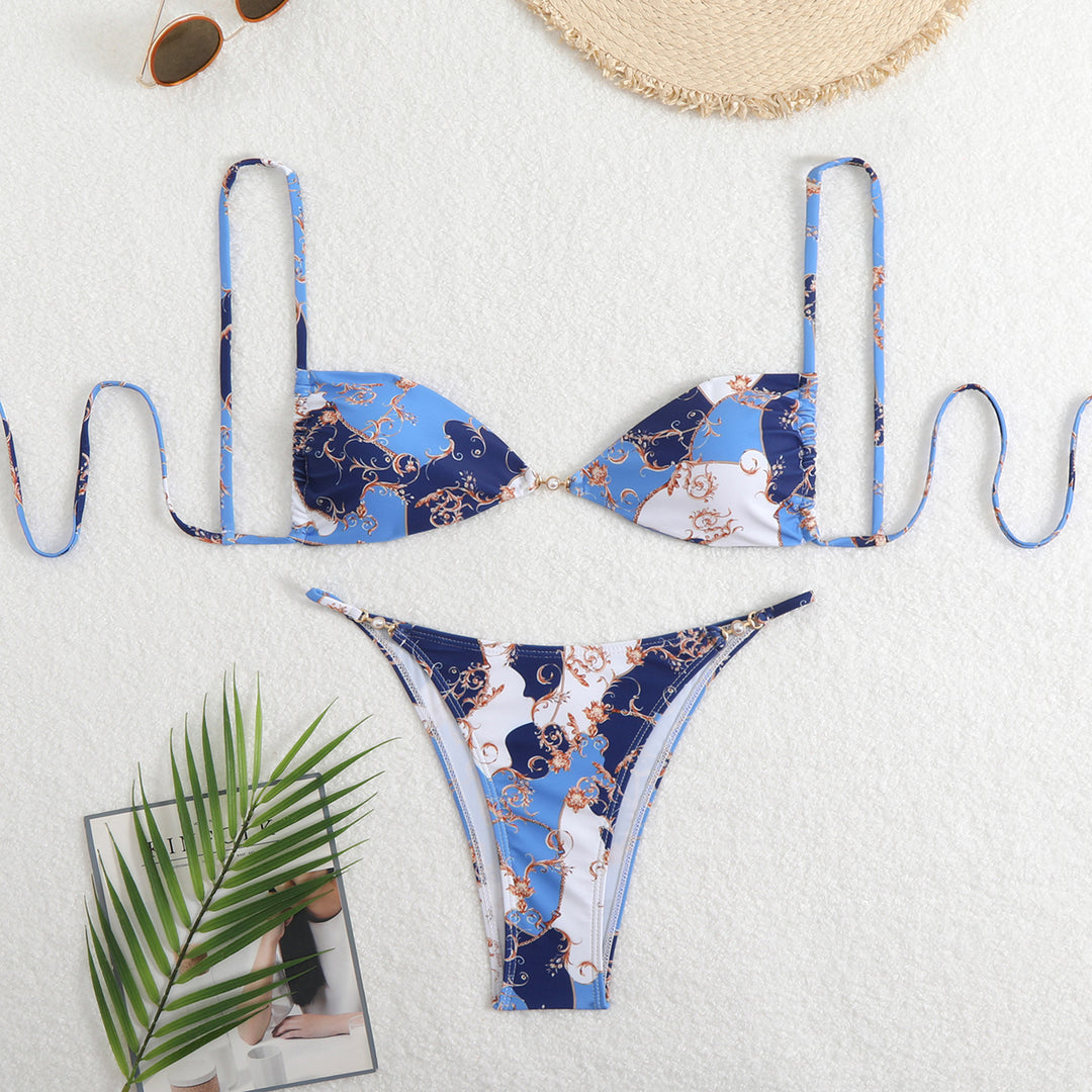 Damen Triangel-Bikini mit verstellbaren Trägern und elegantem Blumendruck R&B