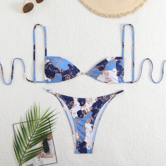 Damen Triangel-Bikini mit verstellbaren Trägern und elegantem Blumendruck R&B