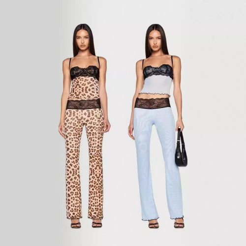 Damen Leggings mit elegantem Spitzenbund und modischem Tiermuster R&B
