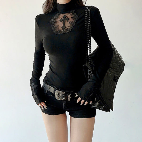 Damen figurbetonte Bluse mit Rüschendetails und Schnürung R&B