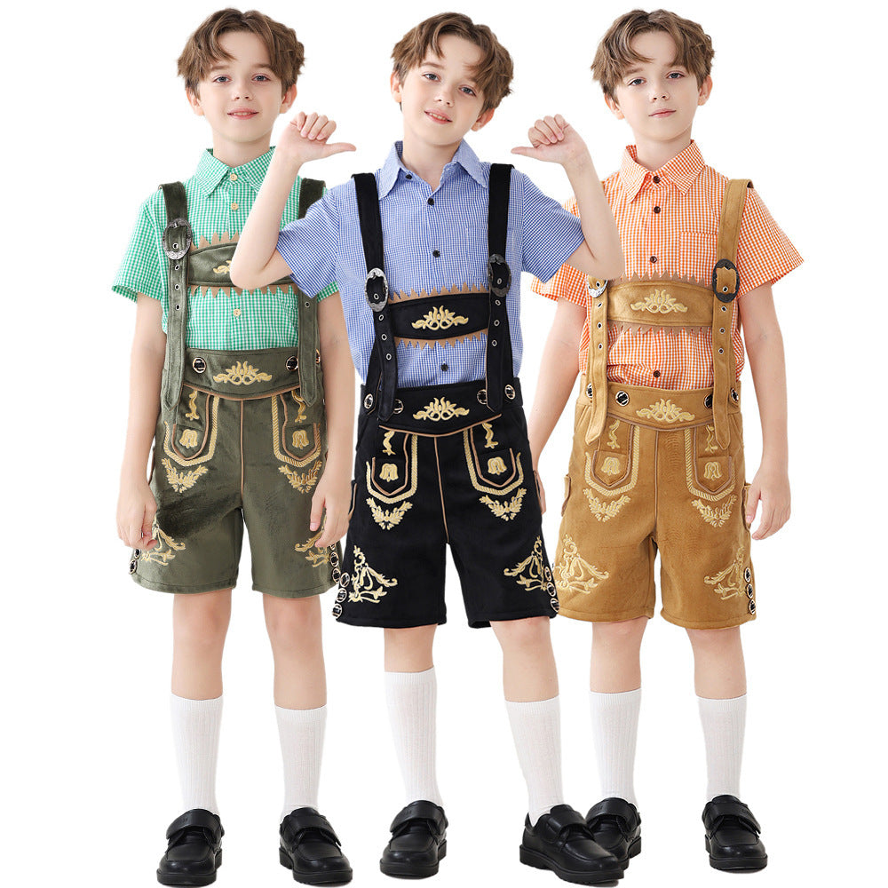 Unisex nan traditionelle Kinderlederhose mit verstellbaren Hosenträgern und aufwendiger Stickerei R&B