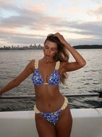 Damen Triangel-Bikini mit floralem Häkelrand R&B