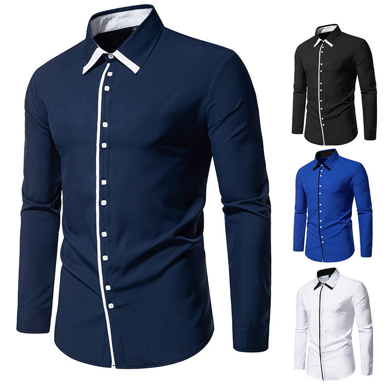 Herren elegantes Langarmhemd mit kontrastierendem Kragen und feinen Knopfdetails R&B