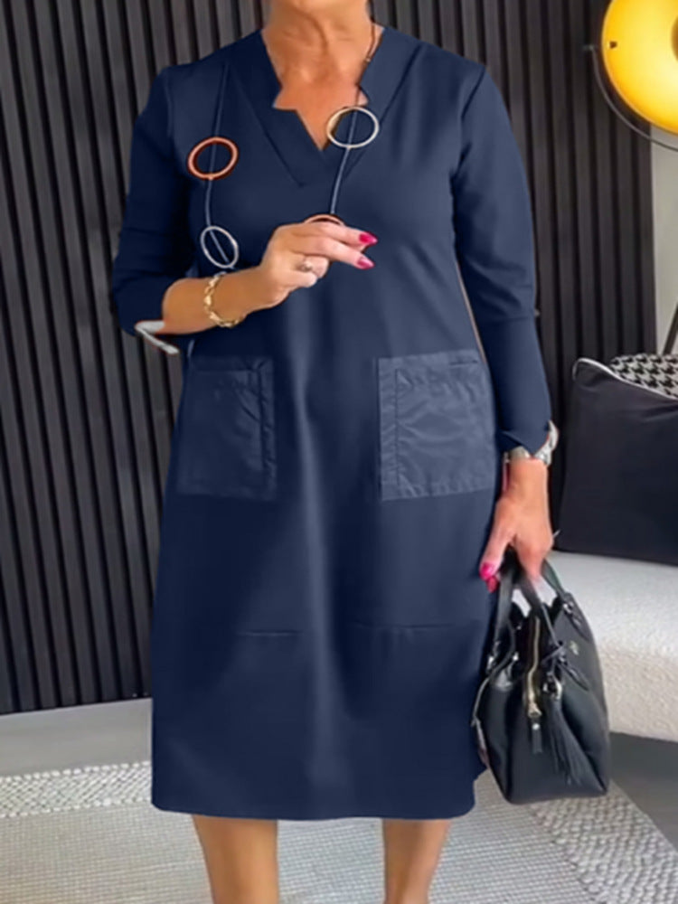Damen elegantes und vielseitiges Midikleid mit Taschen Heidi-Mode