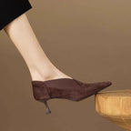 Damen Elegante spitze Pumps mit modischem V-Ausschnitt und weicher Veloursoberfläche R&B