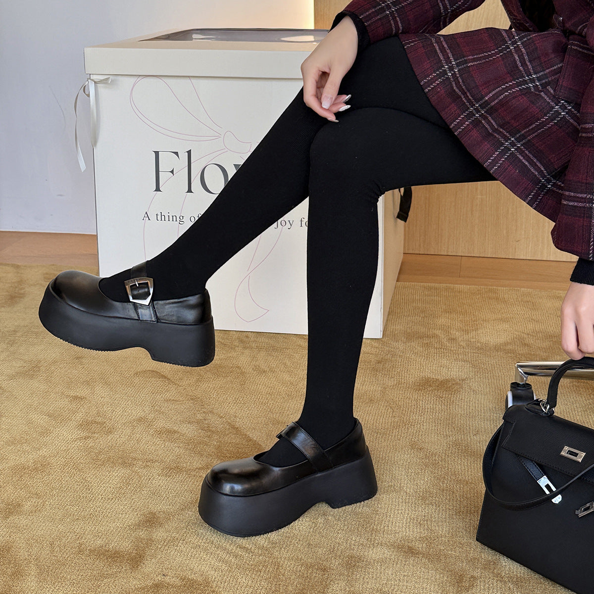 Damen Plateau-Mary-Jane-Schuhe mit verstellbarem Riemchen und rutschfester Sohle