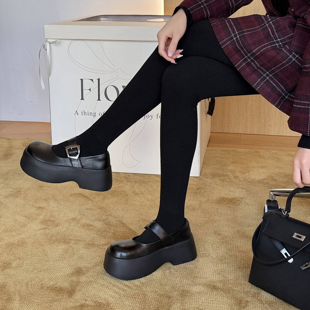 Damen Plattform-Mary-Jane-Schuhe mit verstellbarem Riemen und robustem Absatz R&B