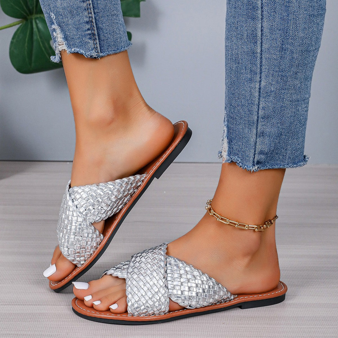 Damen elegante Flecht-Pantoletten mit komfortablem Fußbett und modischem Design R&B