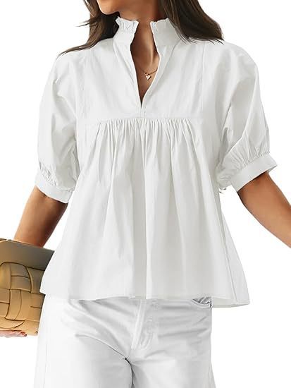 Damen elegante kurzärmlige Bluse mit Rüschendetails und lässigem Schnitt R&B