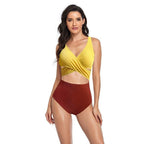 Damen Cut-Out Badeanzug mit hohem Bund und Wickeldesign R&B