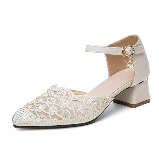 Damen Pumps mit funkelndem Strass und elegantem Fesselriemen Heidi-Mode