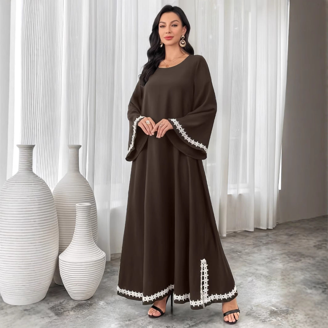 Damen Elegantes Maxikleid mit ausgestellten Ärmeln und feinen Spitzenakzenten R&B