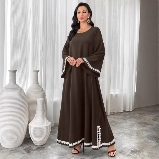 Damen Elegantes Maxikleid mit ausgestellten Ärmeln und feinen Spitzenakzenten R&B
