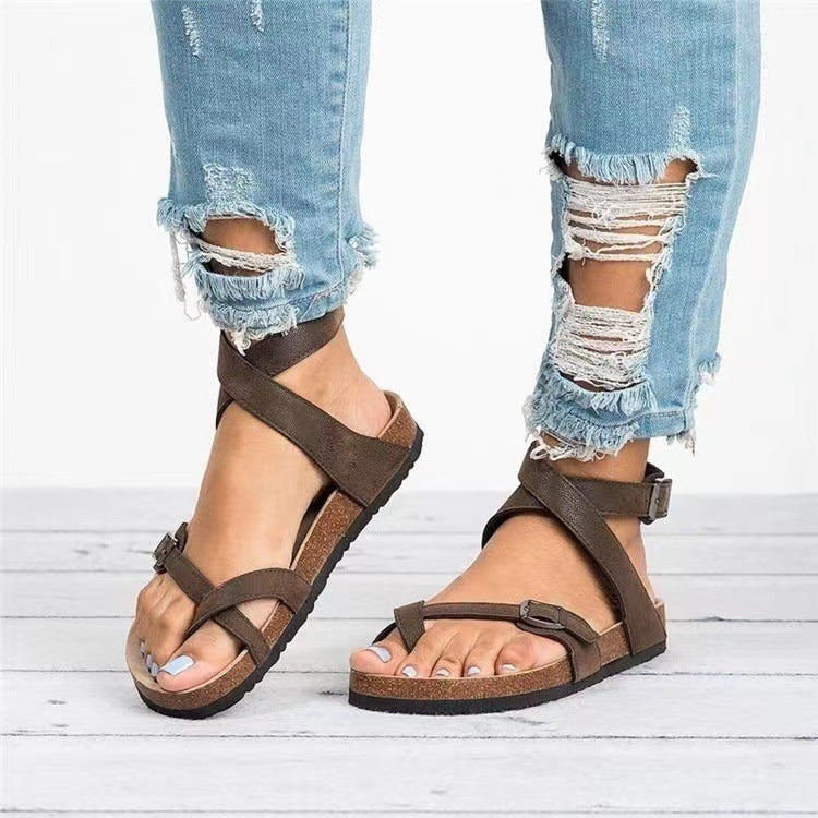 Damen komfortable Riemchensandalen mit verstellbarem Schnallenverschluss und gepolsterter Innensohle R&B