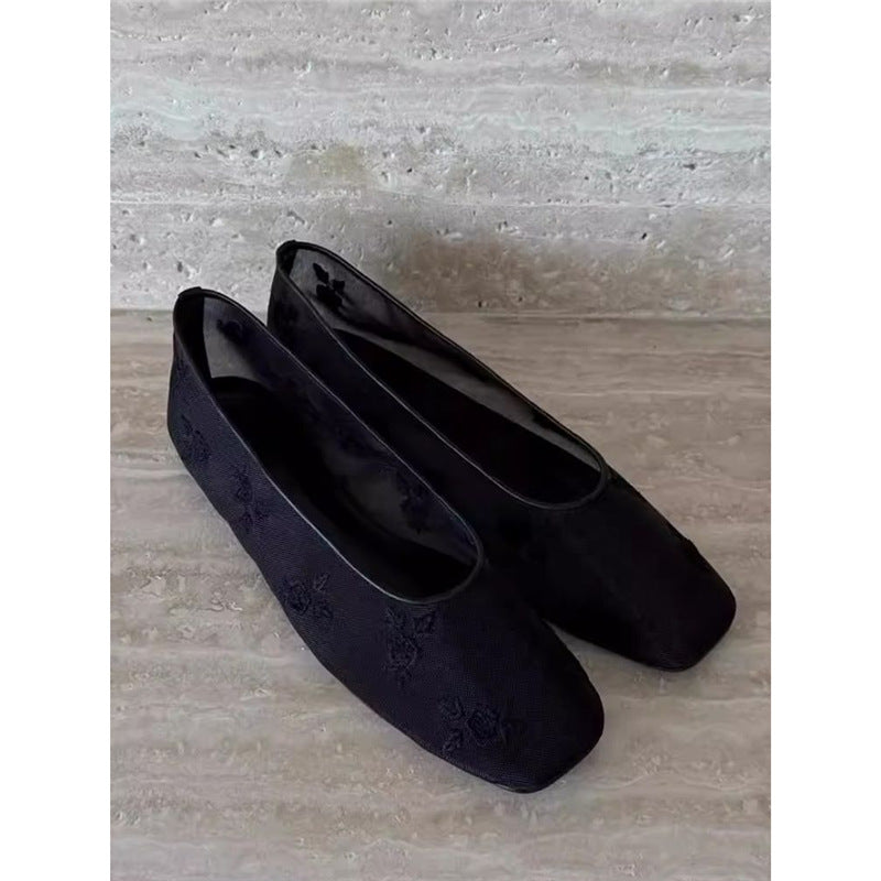 Damen spitze Ballerinas aus transparentem Material mit floralen Stickereien R&B