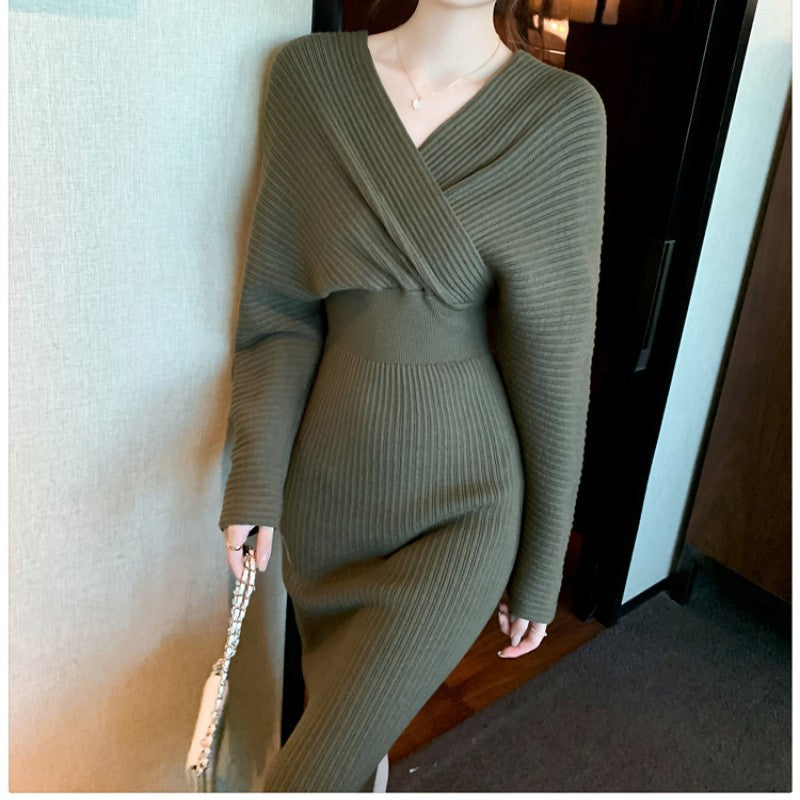 Damen Wickelkleid aus feiner Rippstruktur mit V-Ausschnitt R&B
