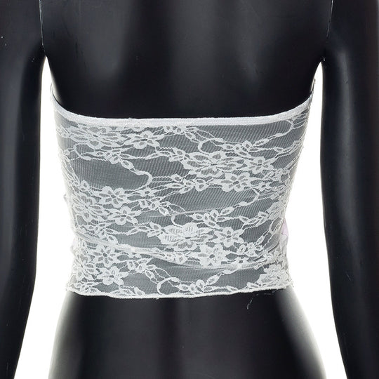 Damen Bandeau-Top mit floralen Details und Spitzenabschluss R&B