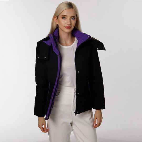 Damen Modische Übergangsjacke mit abnehmbarer Kapuze und warmem Innenfutter R&B