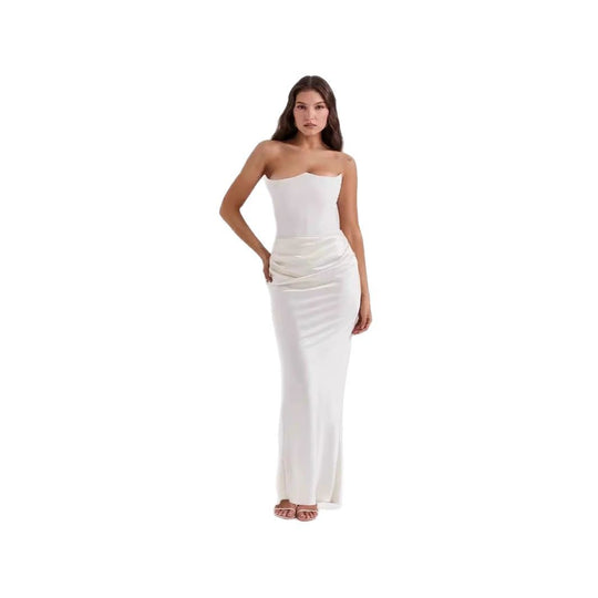 Damen Etuikleid mit raffinierter Drapierung und trägerlosem Design Heidi-Mode