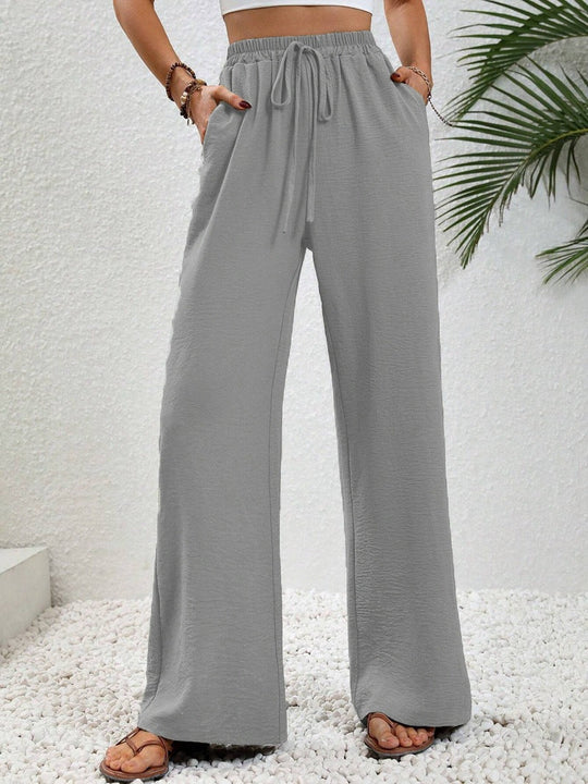 Damen Lässige, Breite Freizeithose mit Elastischem Bund und Seitlichen Taschen R&B
